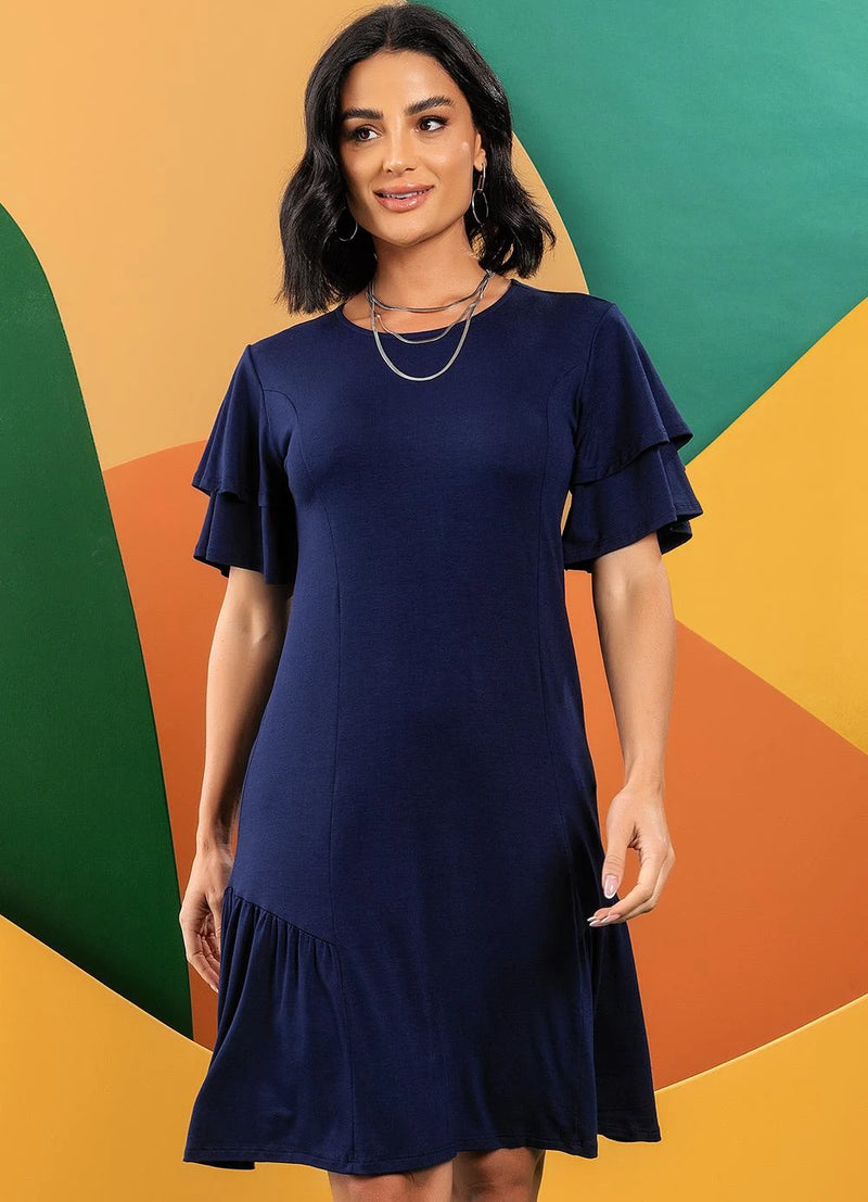 Vestido Azul Marinho em Malha de Viscose