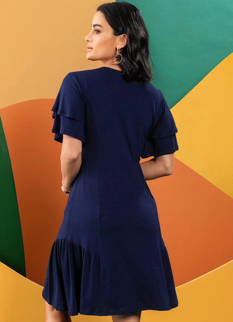 Vestido Azul Marinho em Malha de Viscose