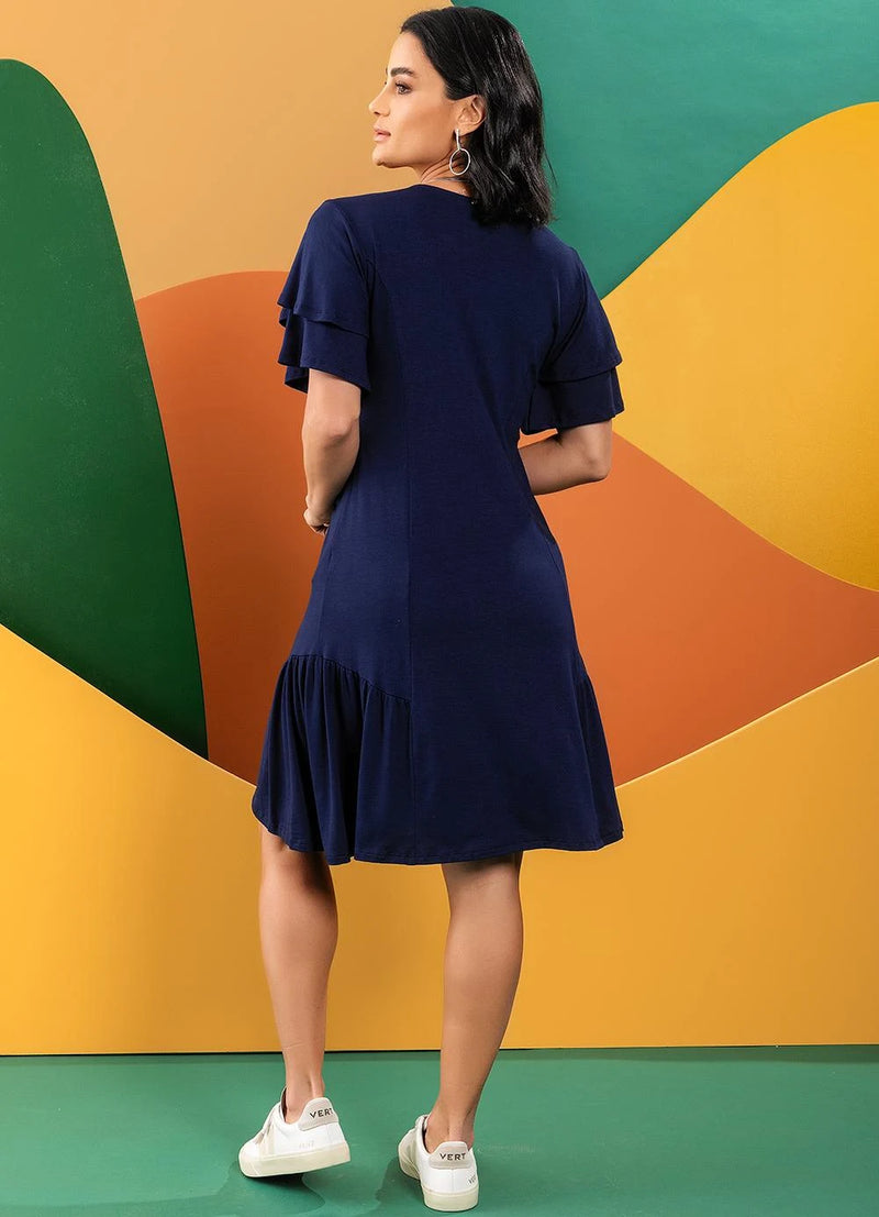 Vestido Azul Marinho em Malha de Viscose