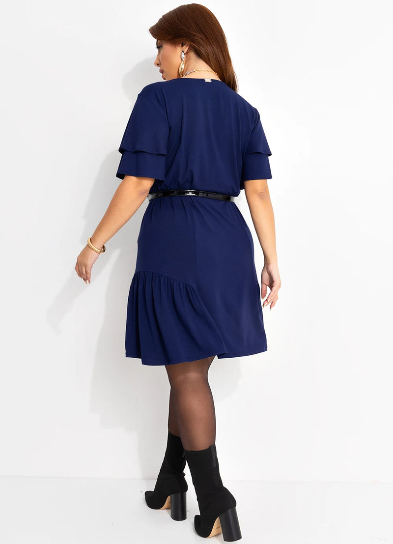 Vestido Azul Marinho em Malha de Viscose