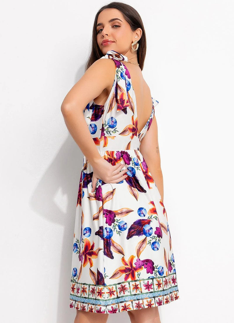 Vestido Barrado Floral em Malha Fria