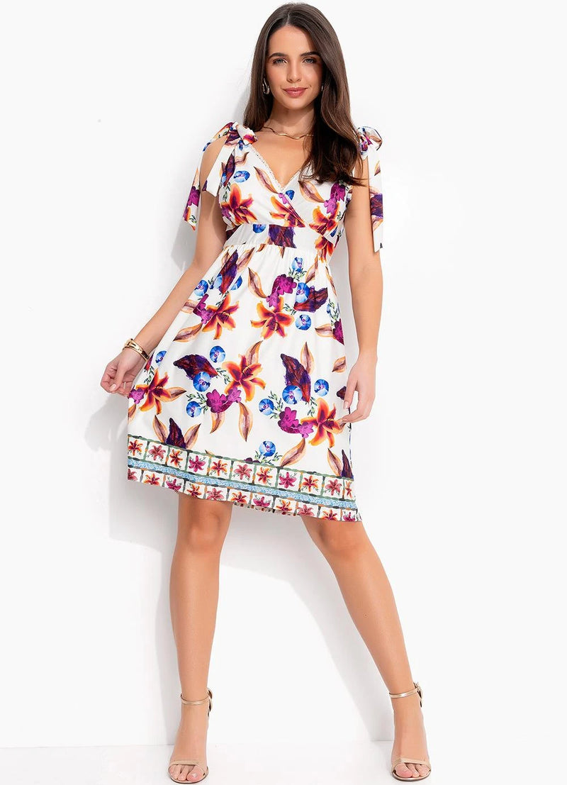 Vestido Barrado Floral em Malha Fria