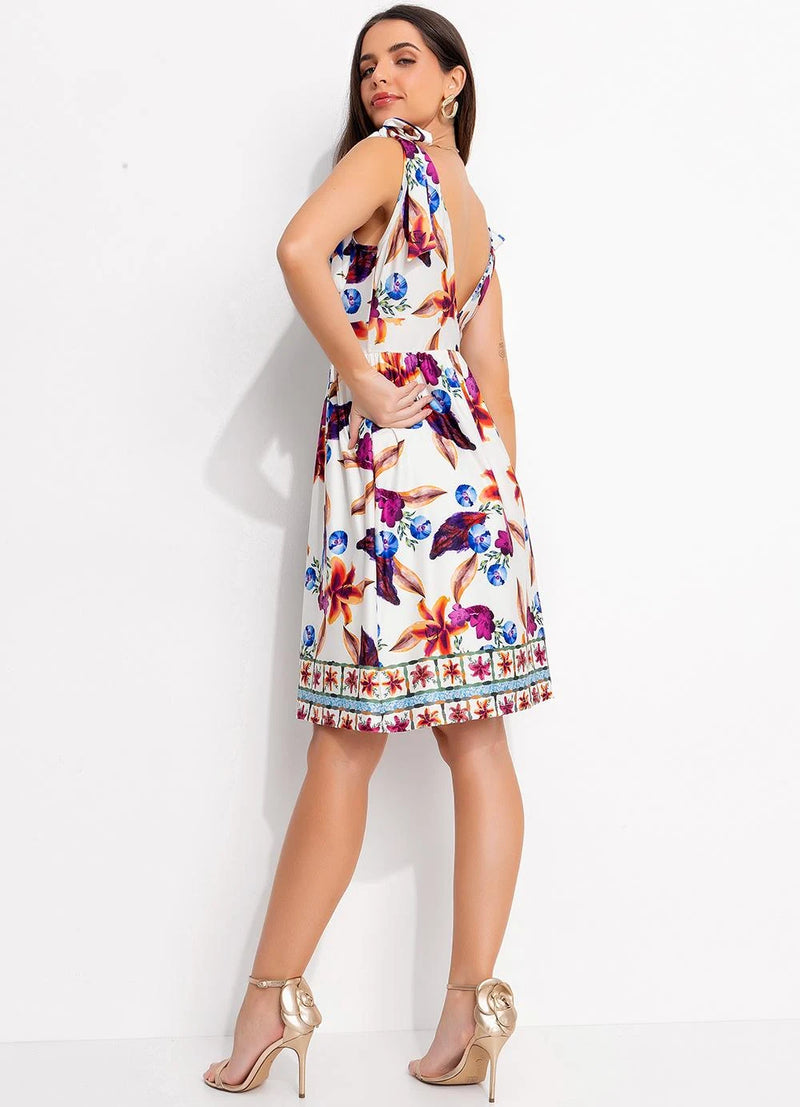 Vestido Barrado Floral em Malha Fria