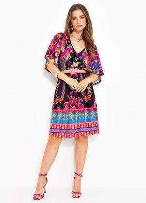 Vestido Floral Tropical em Malha Fria