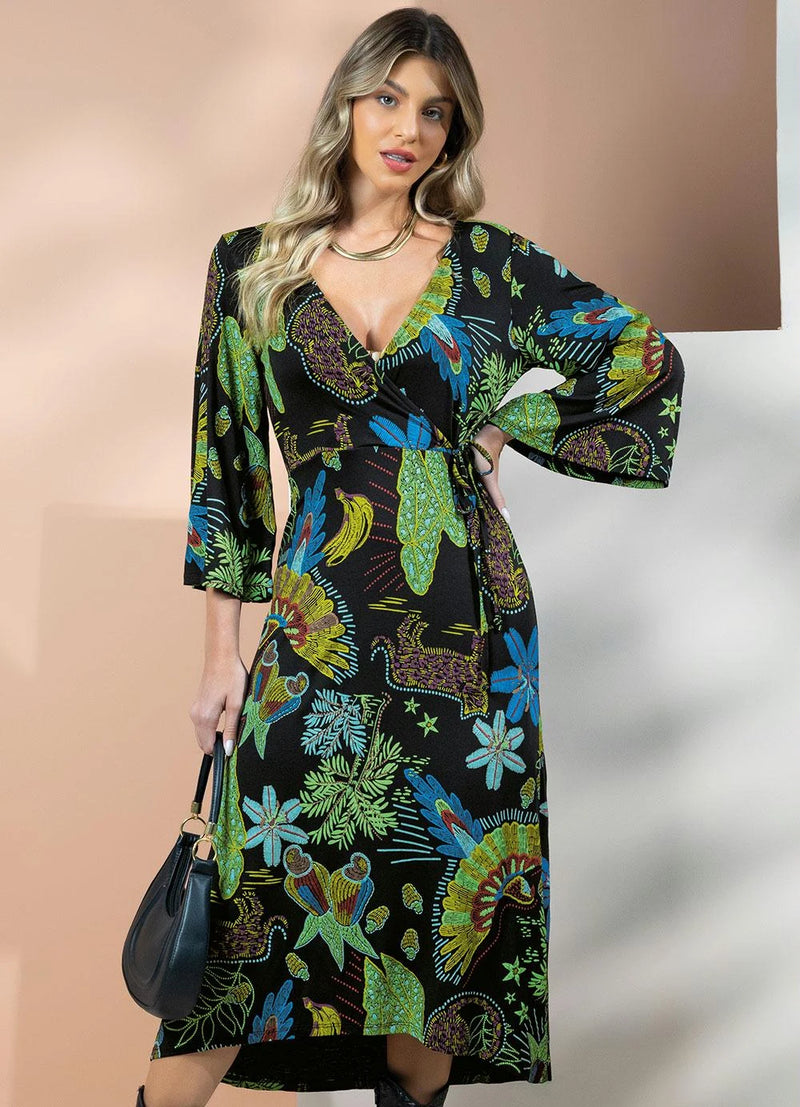 Vestido Floresta Preta com Transpasse