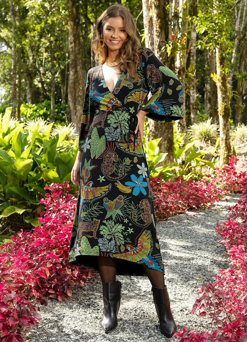 Vestido Floresta Preta com Transpasse