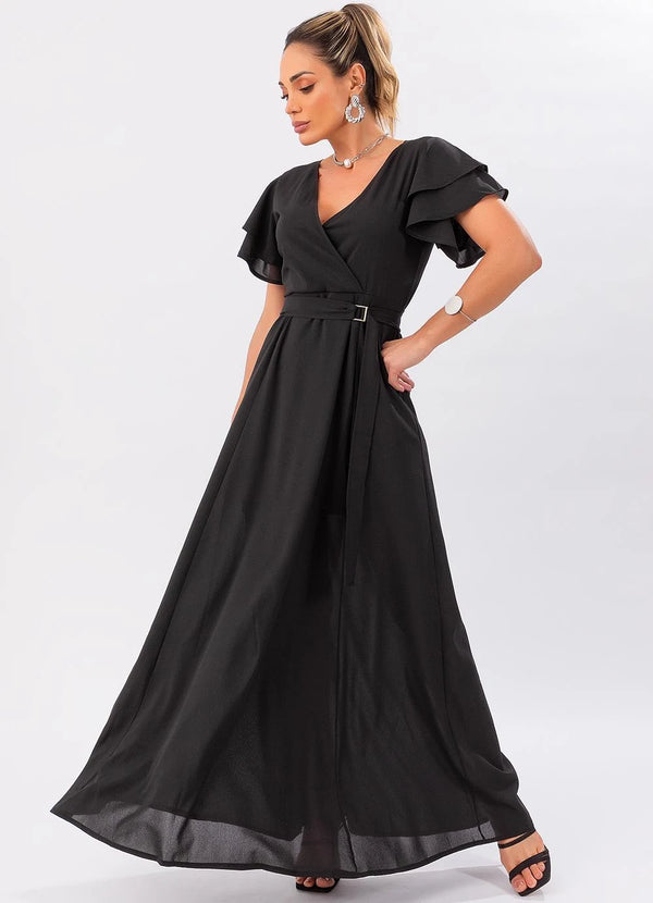 Vestido Longo Preto com Cinto