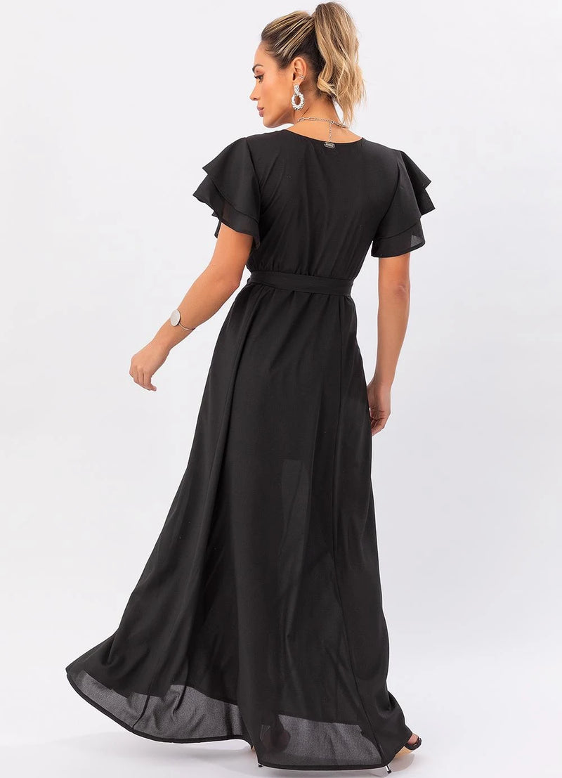 Vestido Longo Preto com Cinto