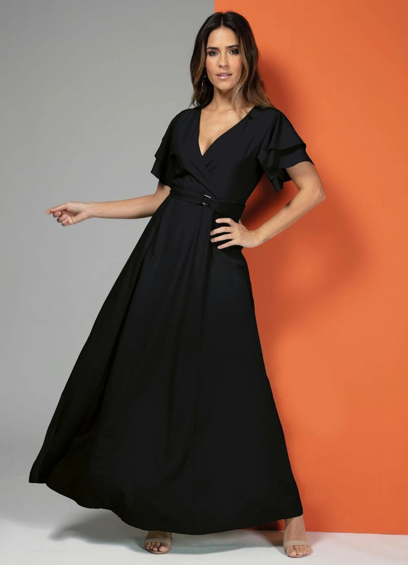 Vestido Longo Preto com Cinto