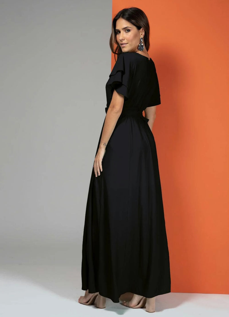 Vestido Longo Preto com Cinto