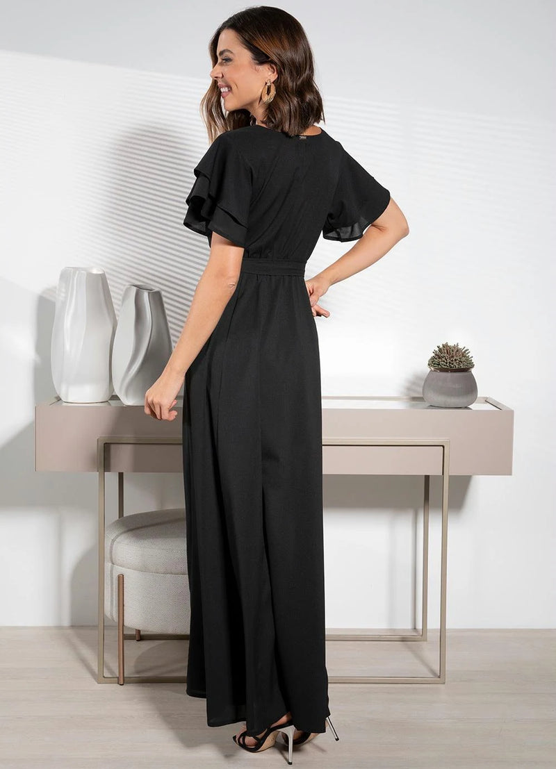 Vestido Longo Preto com Cinto